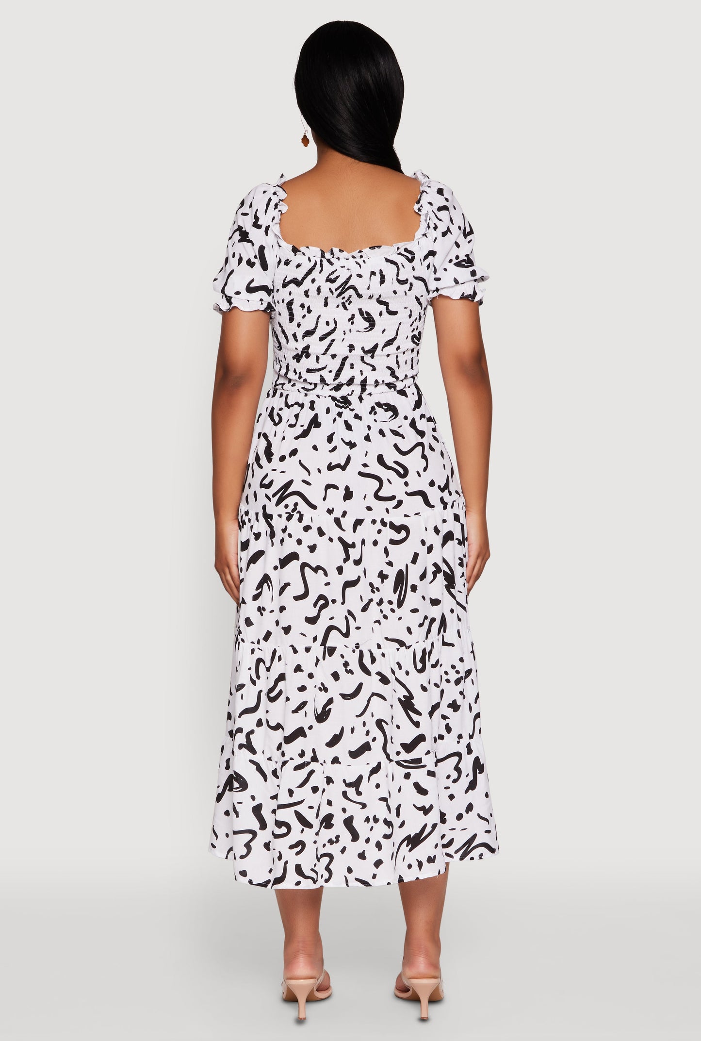 Patterned Smocked Maxi Peasant Dress