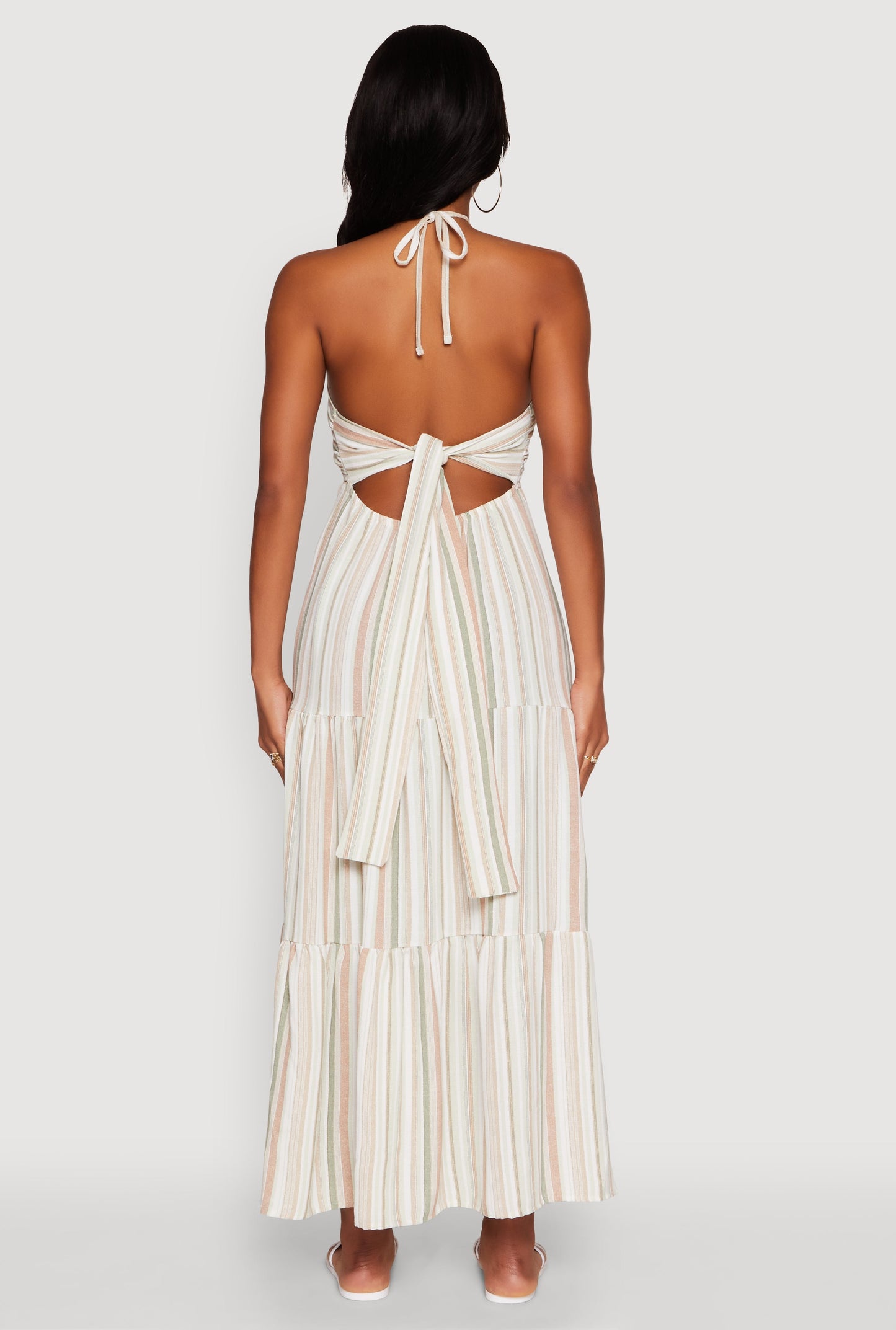 Madden Girl Striped Tiered Halter Maxi Dress