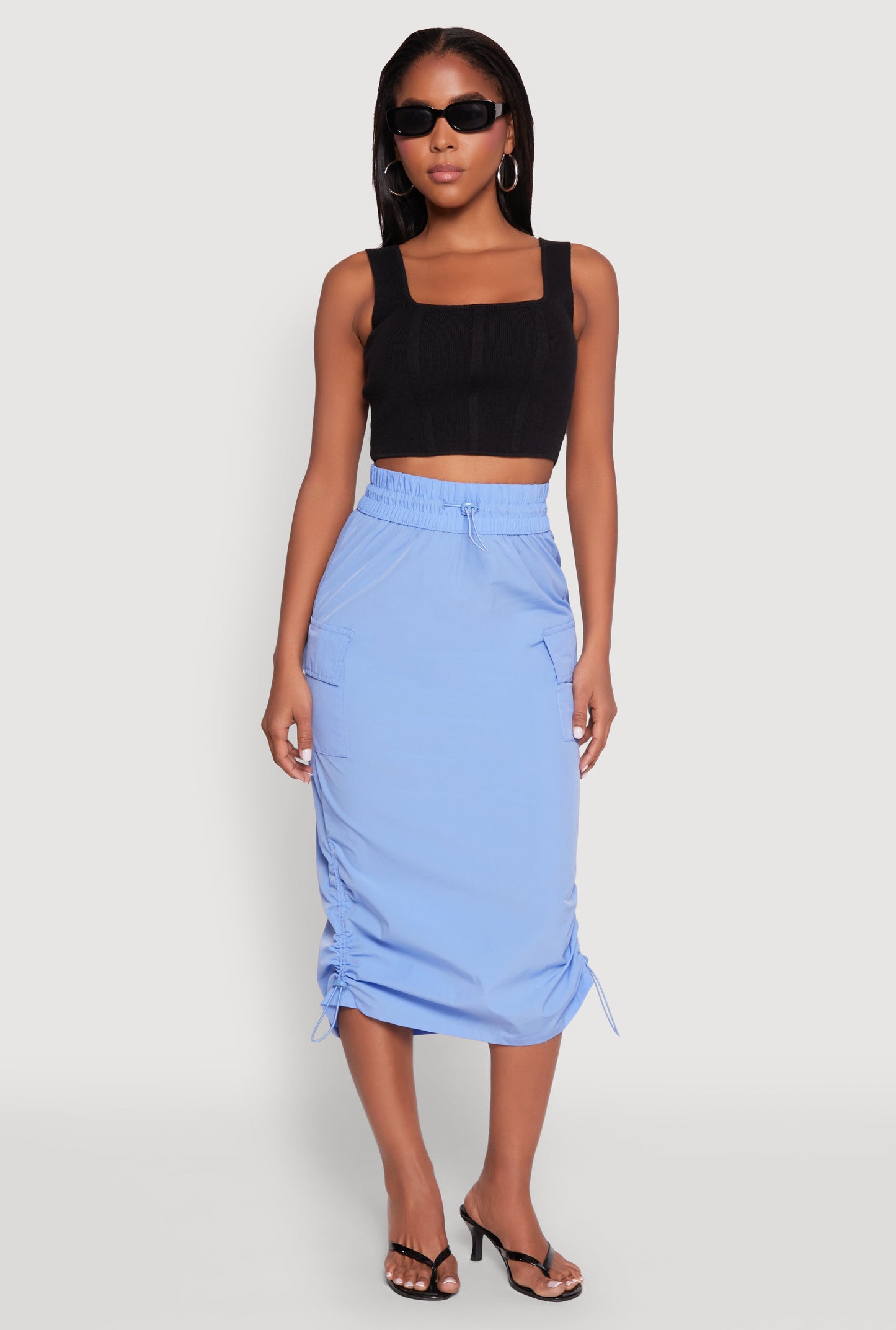 Toggle Drawstring Nylon Cargo Skirt