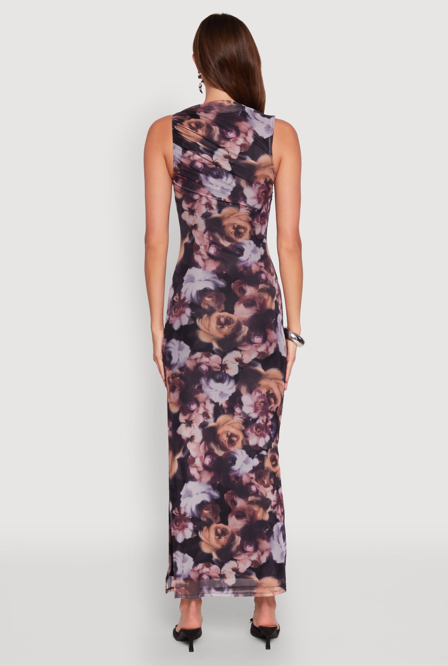 Haute Monde Side Ruched Floral Mesh Dress