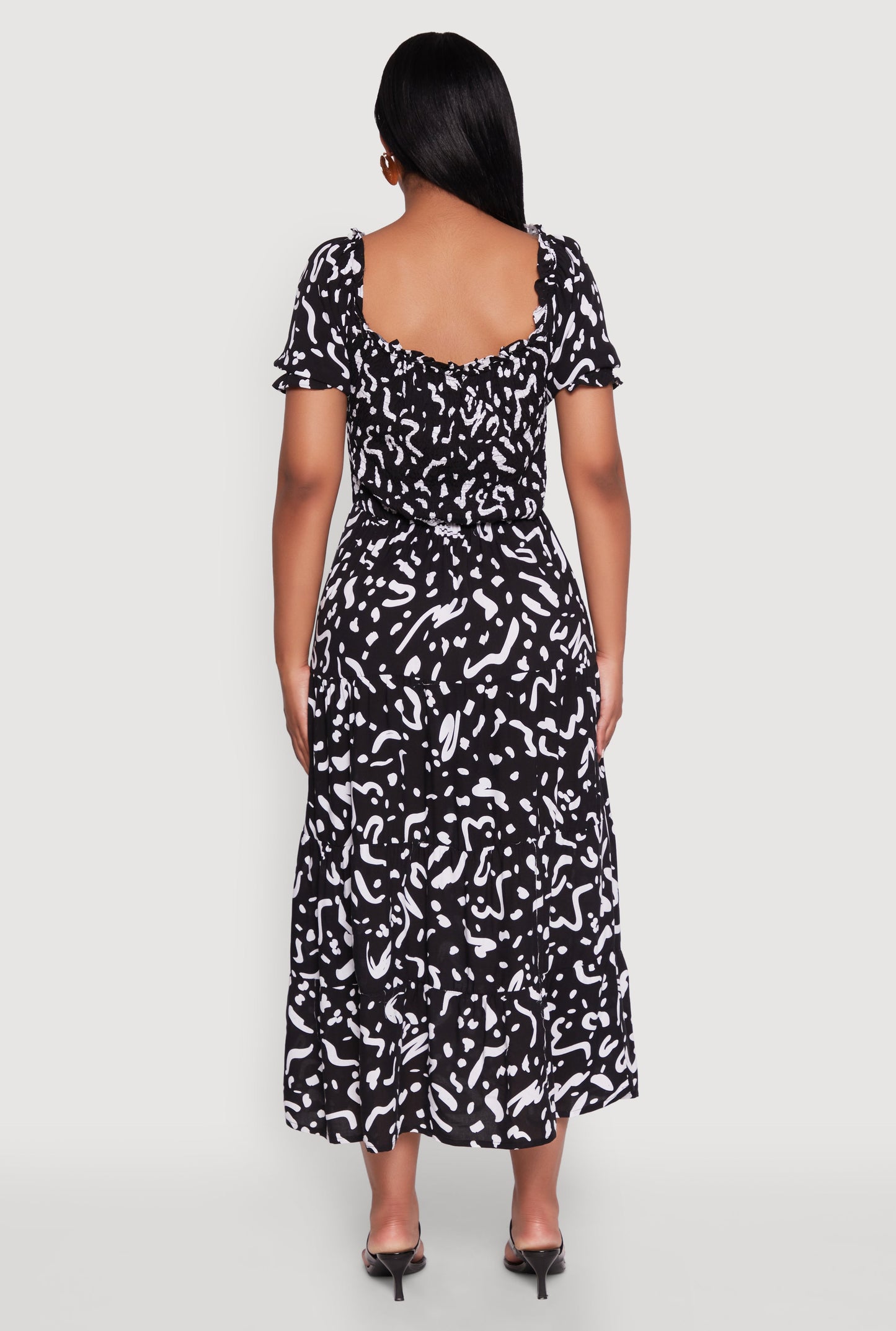 Patterned Smocked Maxi Peasant Dress