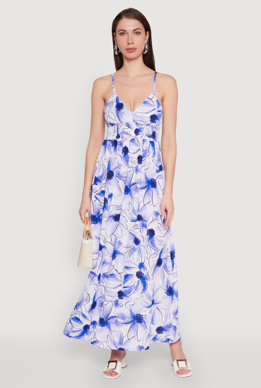 Watercolor Floral Sleeveless Empire Waist Dress