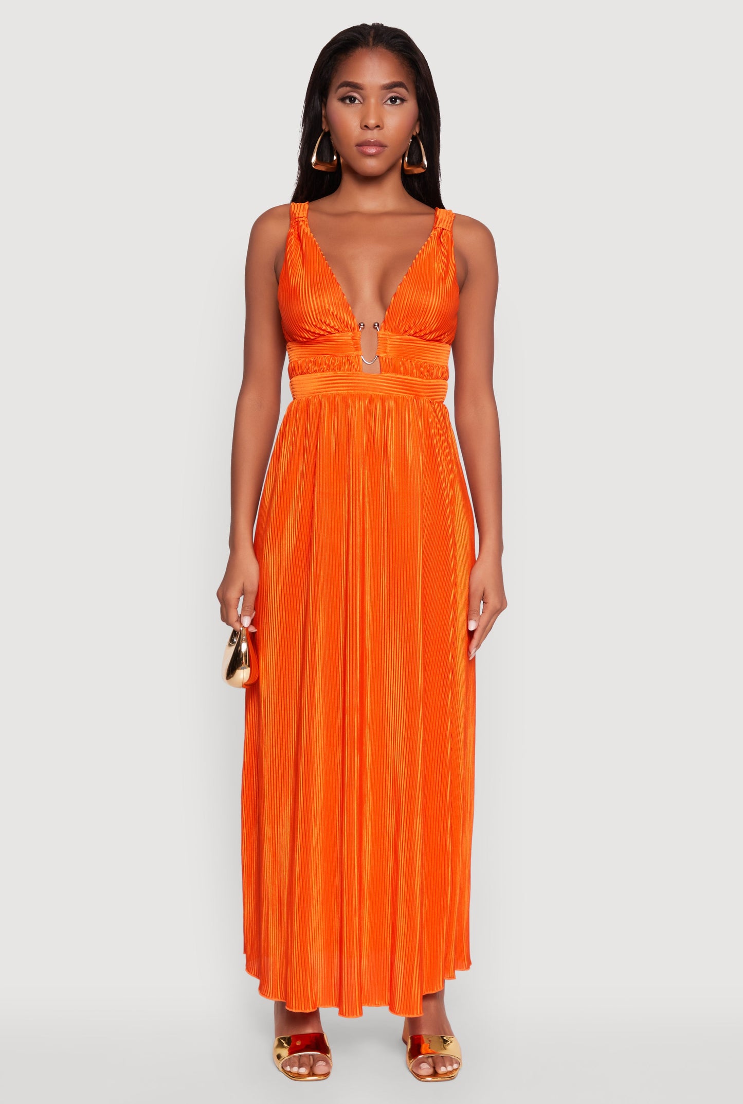 Elegant Sleeveless Plisse Empire Waist Dress