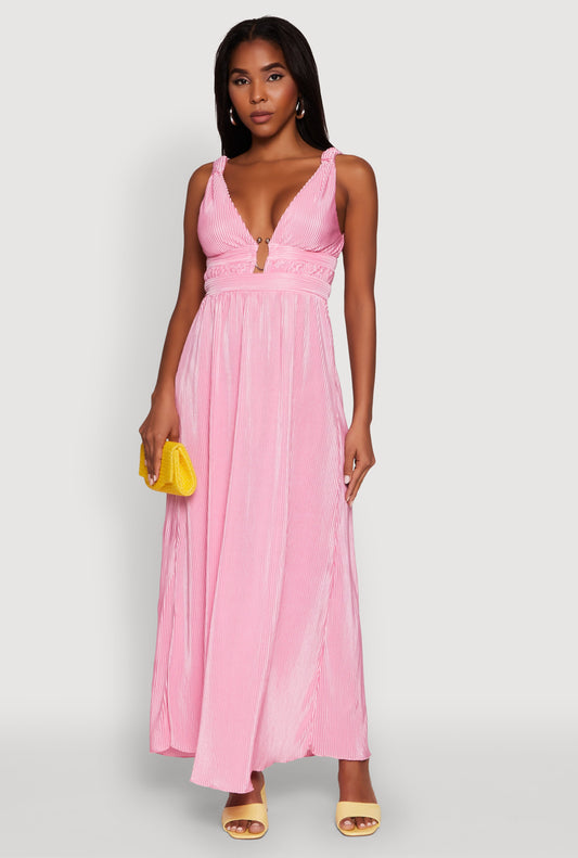 Elegant Sleeveless Plisse Empire Waist Dress