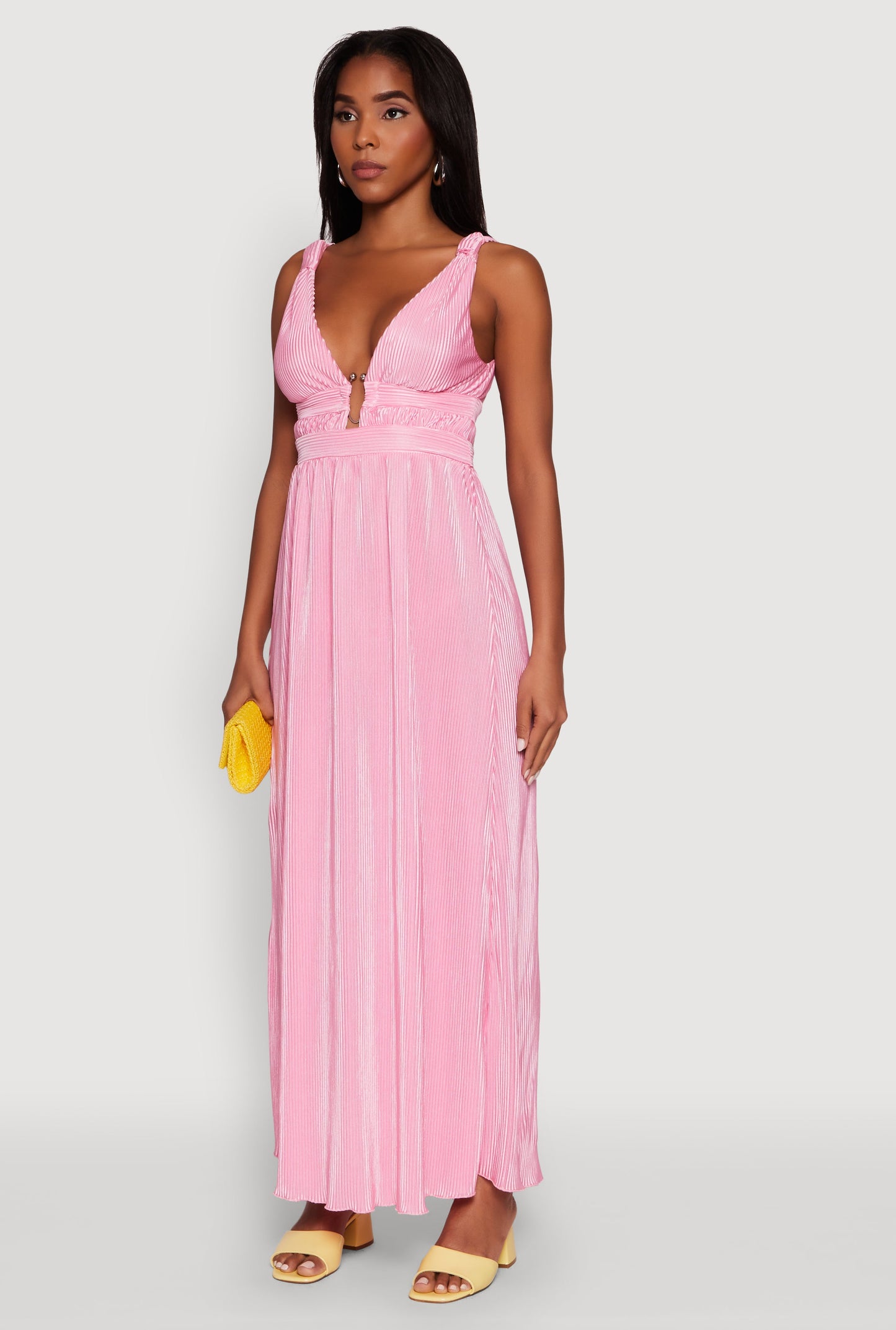Elegant Sleeveless Plisse Empire Waist Dress