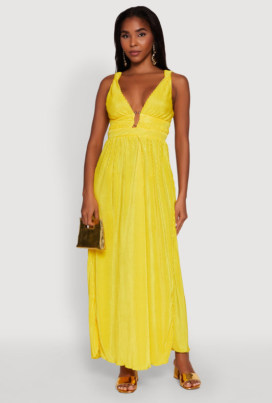 Elegant Sleeveless Plisse Empire Waist Dress