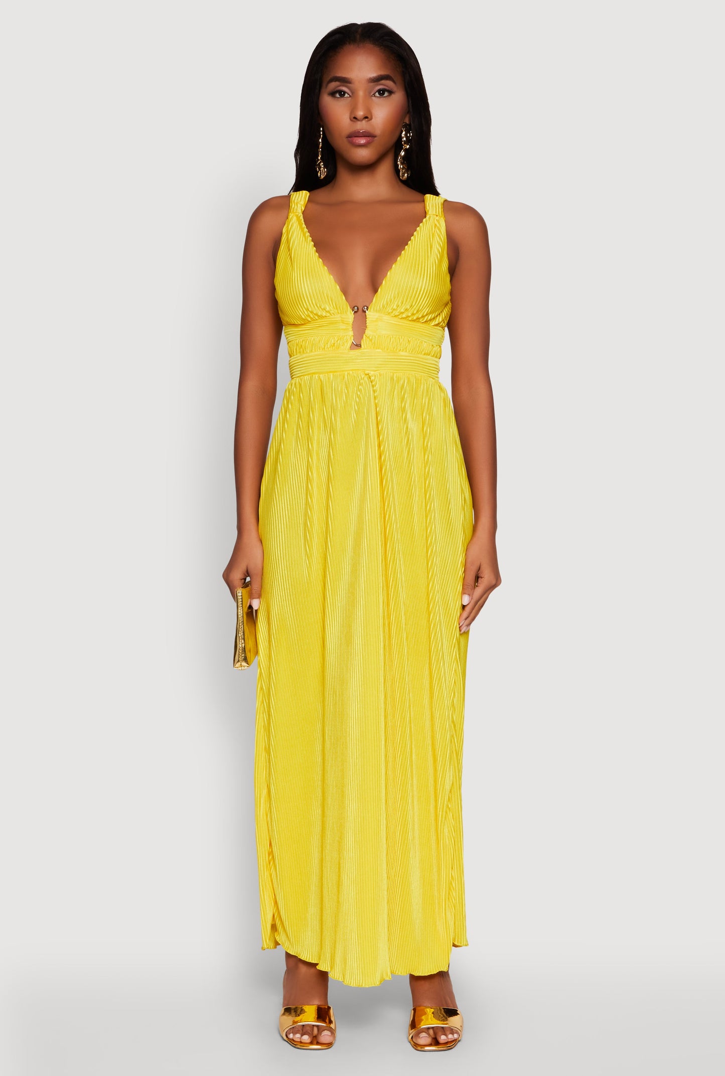 Elegant Sleeveless Plisse Empire Waist Dress