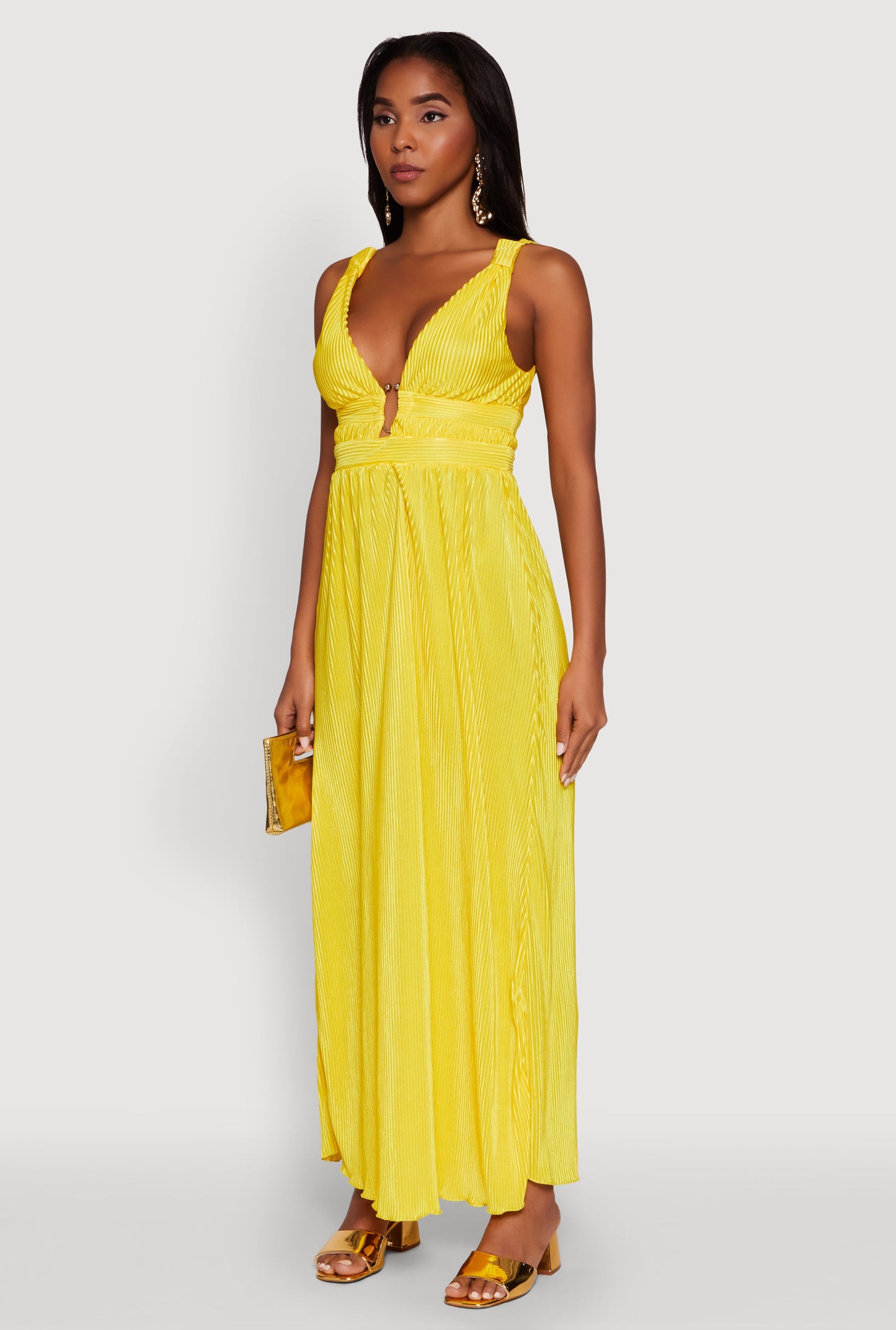 Elegant Sleeveless Plisse Empire Waist Dress