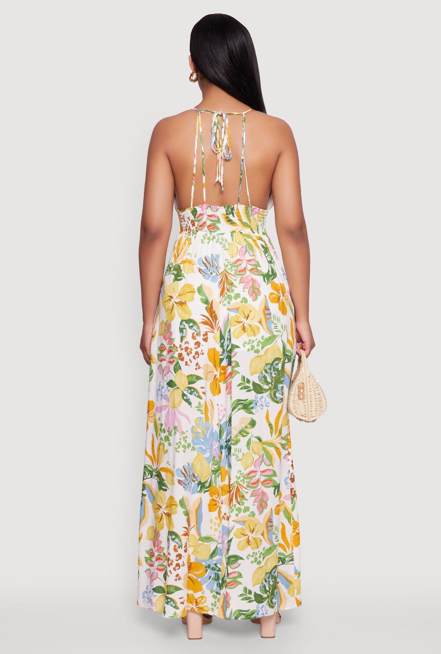 Chic Floral Sleeveless Sundress with Side Slit and Caged Back