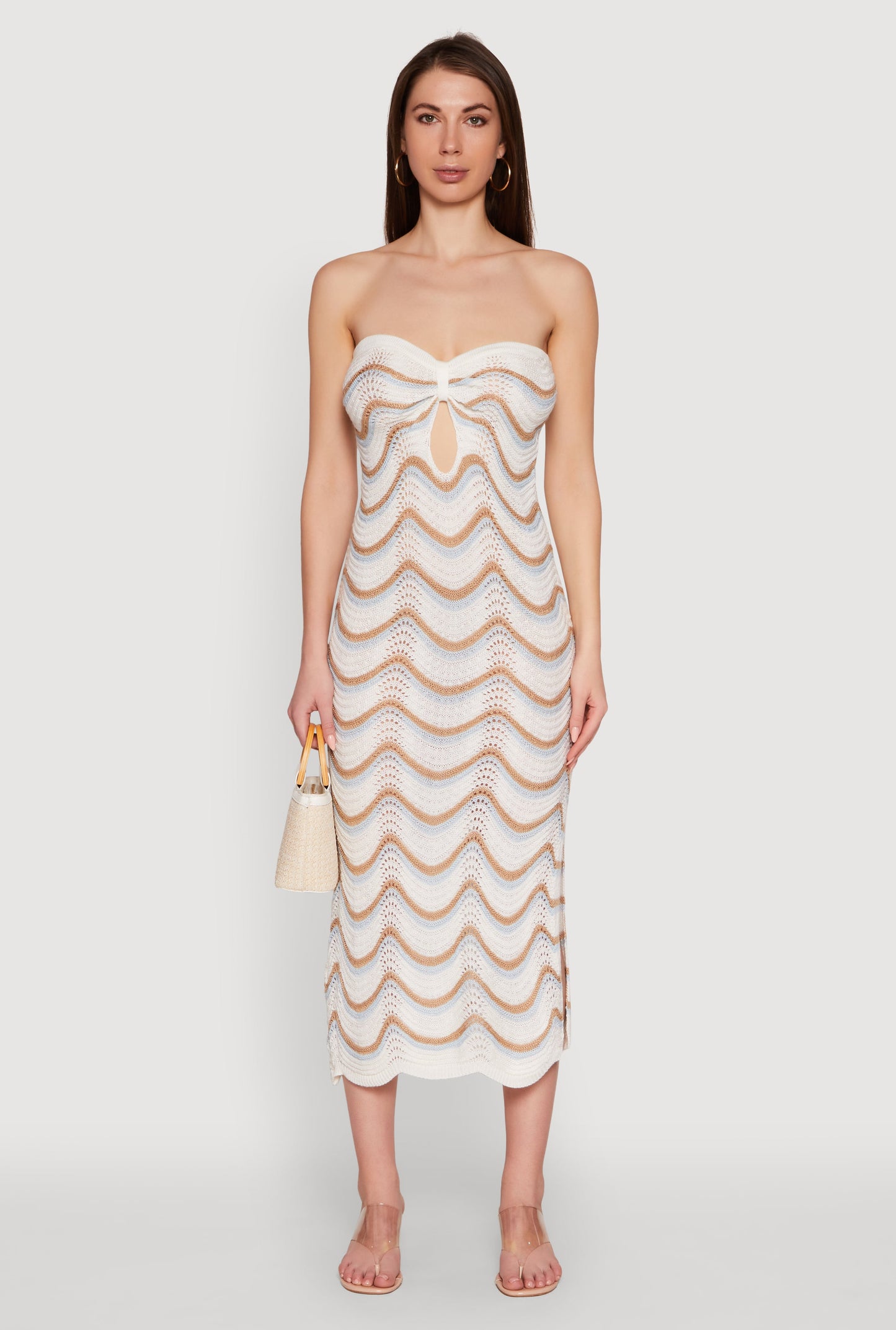 Madden Girl Pointelle Knit Strapless Tube Dress with Side Slit
