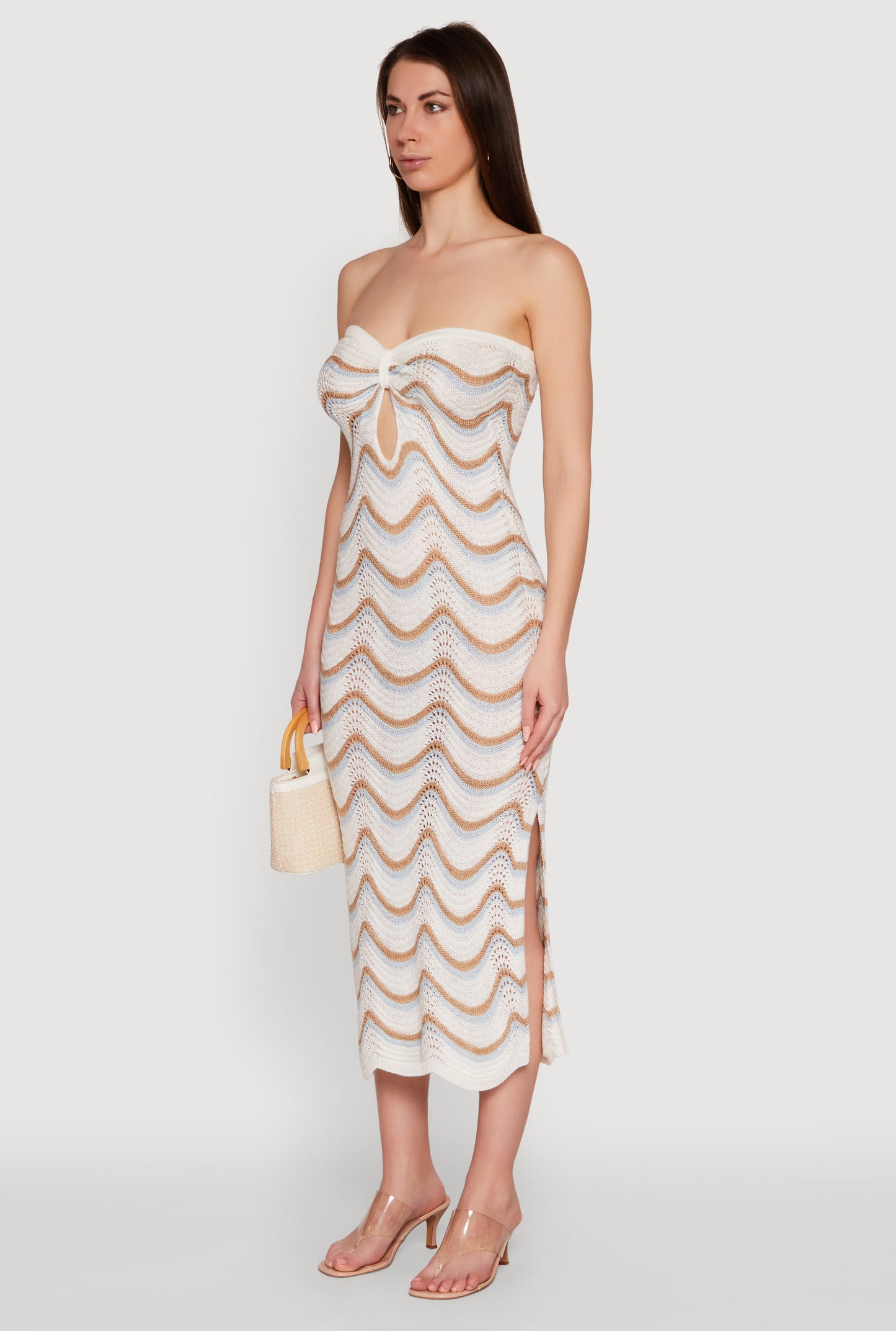 Madden Girl Pointelle Knit Strapless Tube Dress with Side Slit