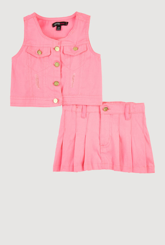 Baby Girls 12-24M Distressed Vest and Pleated Skirt