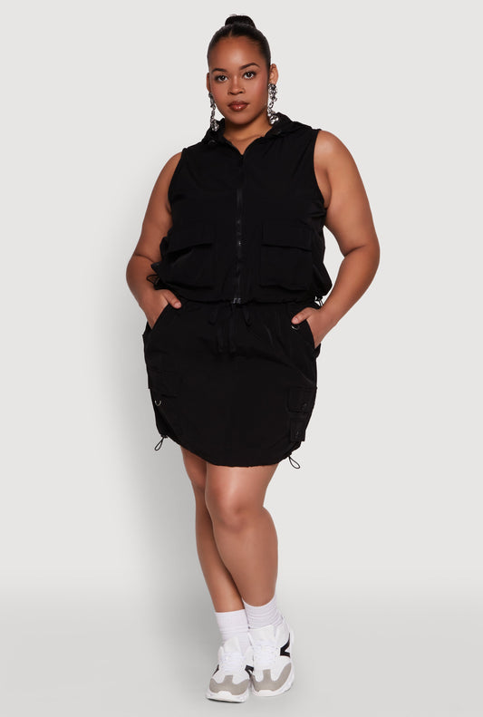 Plus Size Drawstring Waist Cargo Skirt