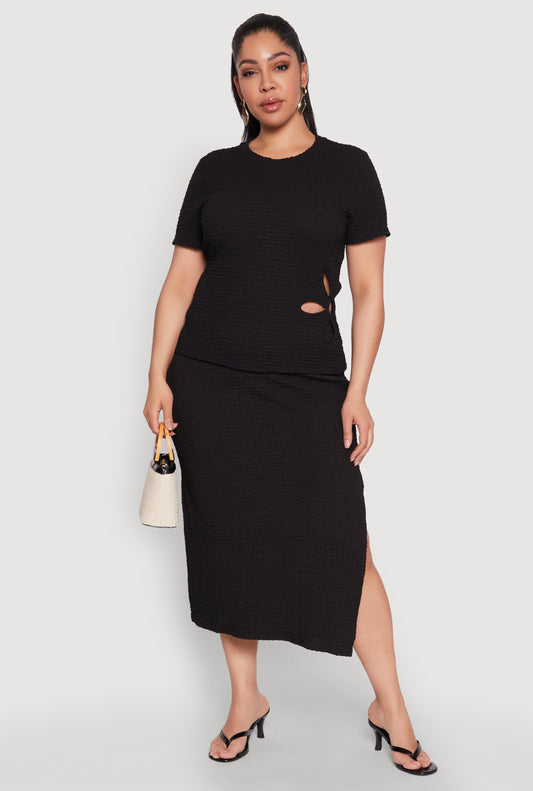 Plus Size Textured Knit Midi Skirt