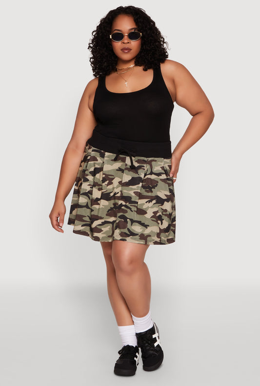 Plus Size Printed Pattern Pleated Skirt