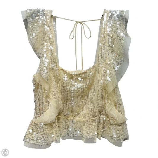 Sequin Top Sleeveless By Anthropologie In Cream, Size: M