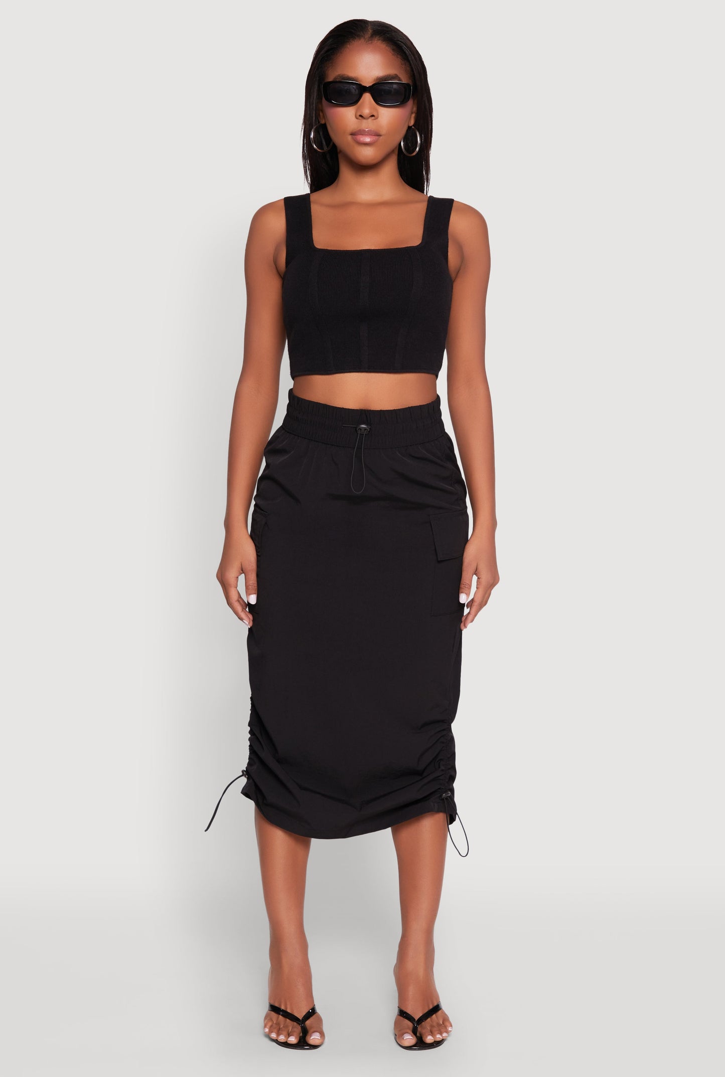 Toggle Drawstring Nylon Cargo Skirt