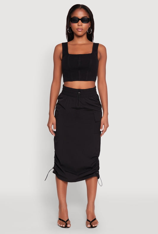 Toggle Drawstring Nylon Cargo Skirt