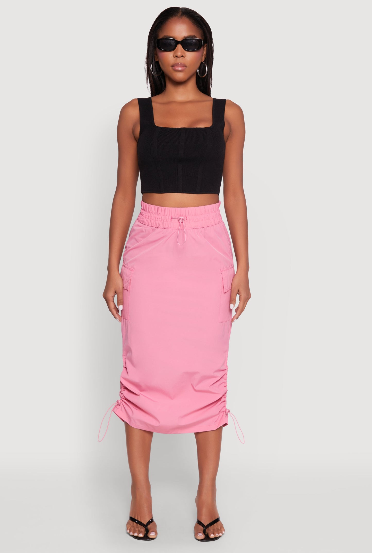 Toggle Drawstring Nylon Cargo Skirt