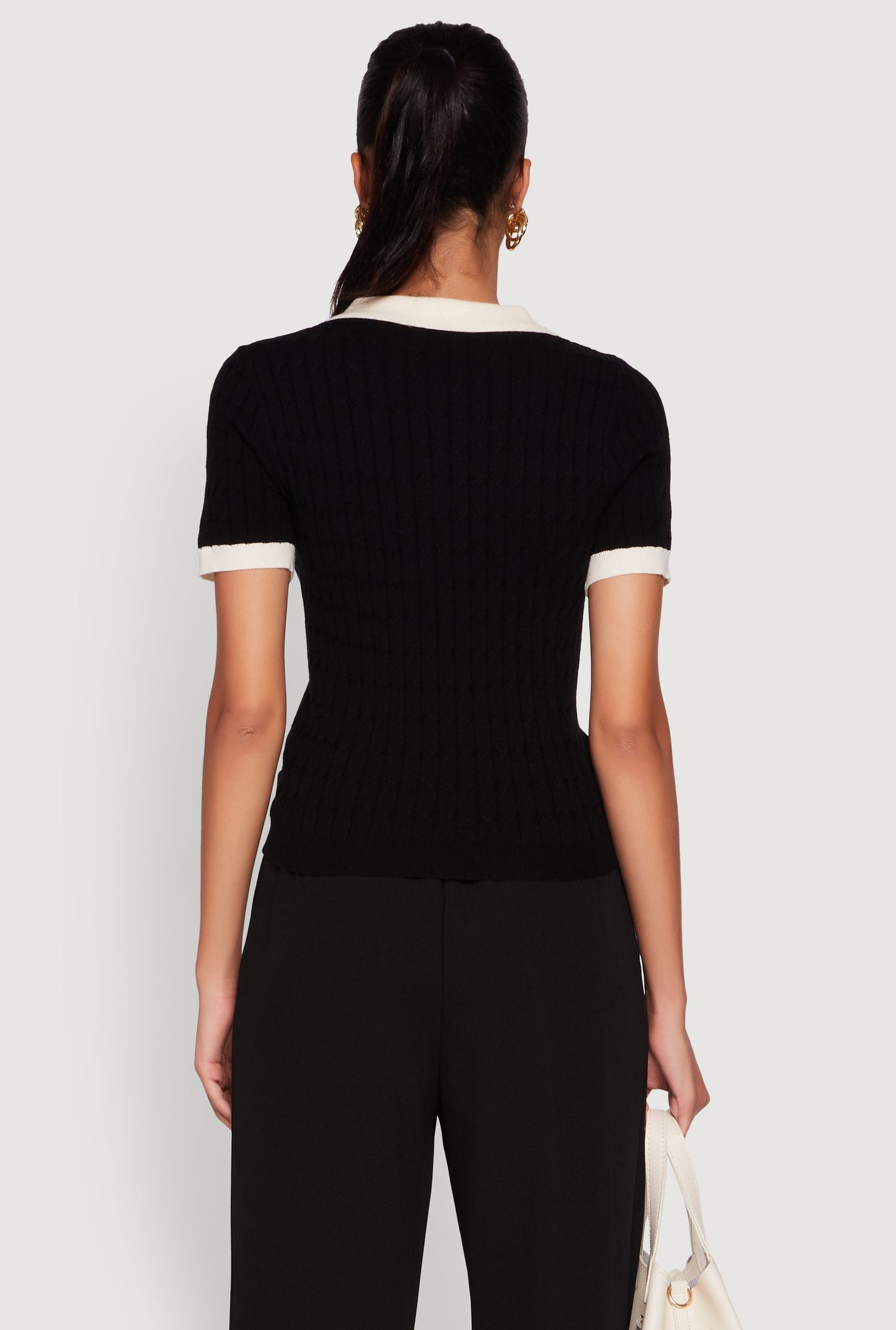 Contrast Trim Cable Knit Sweater Polo