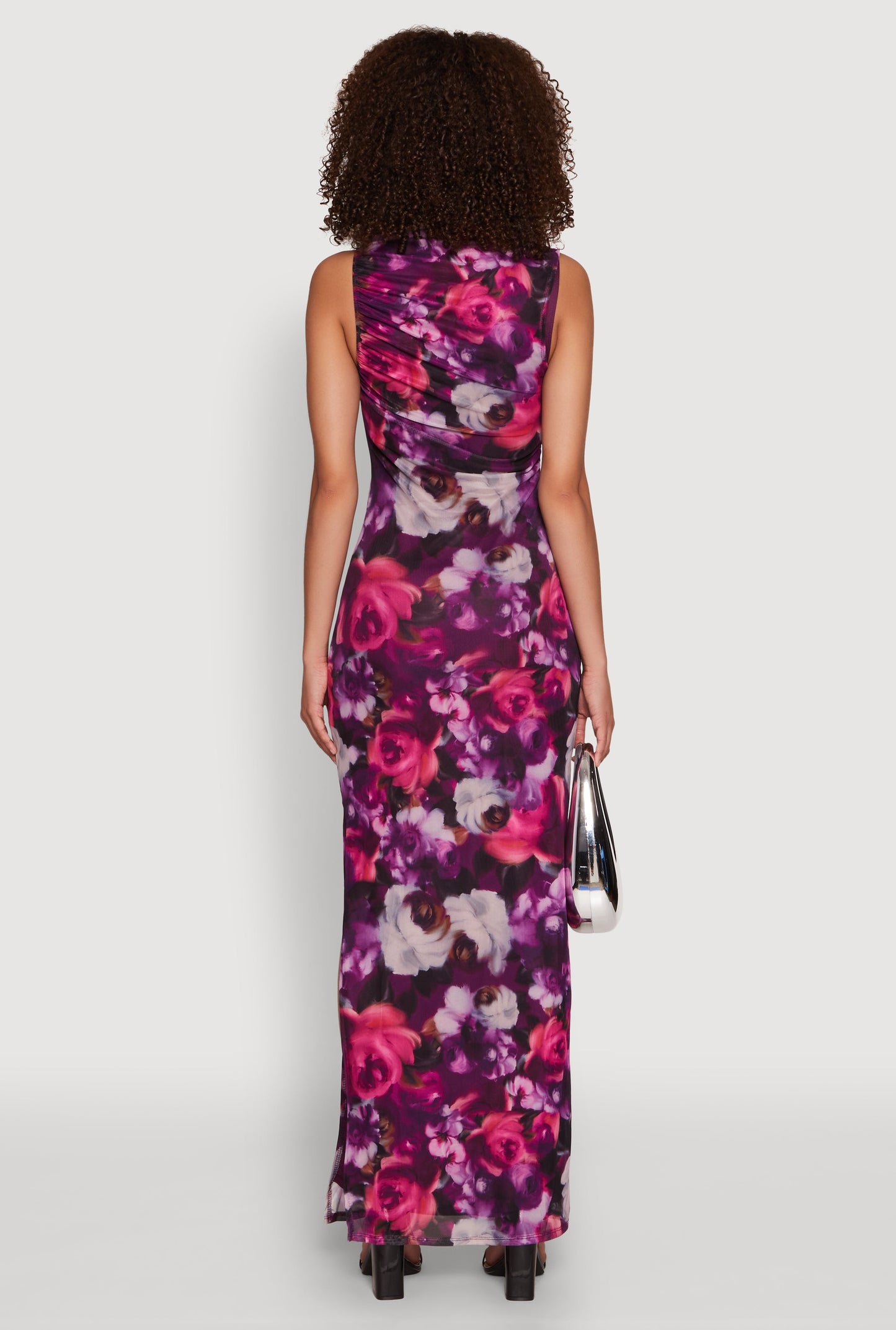 Haute Monde Side Ruched Floral Mesh Dress