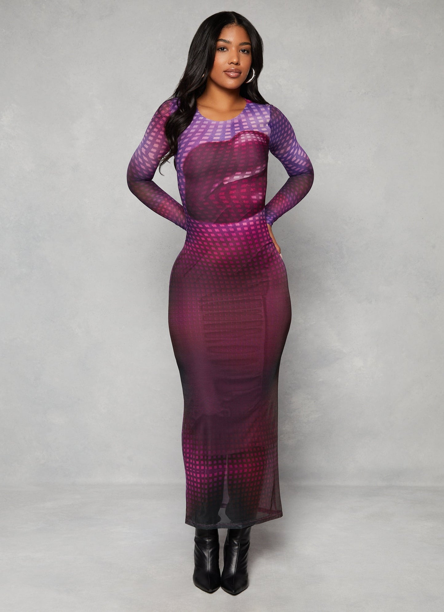 Almost Famous Mesh Lip Graphic Maxi Dress