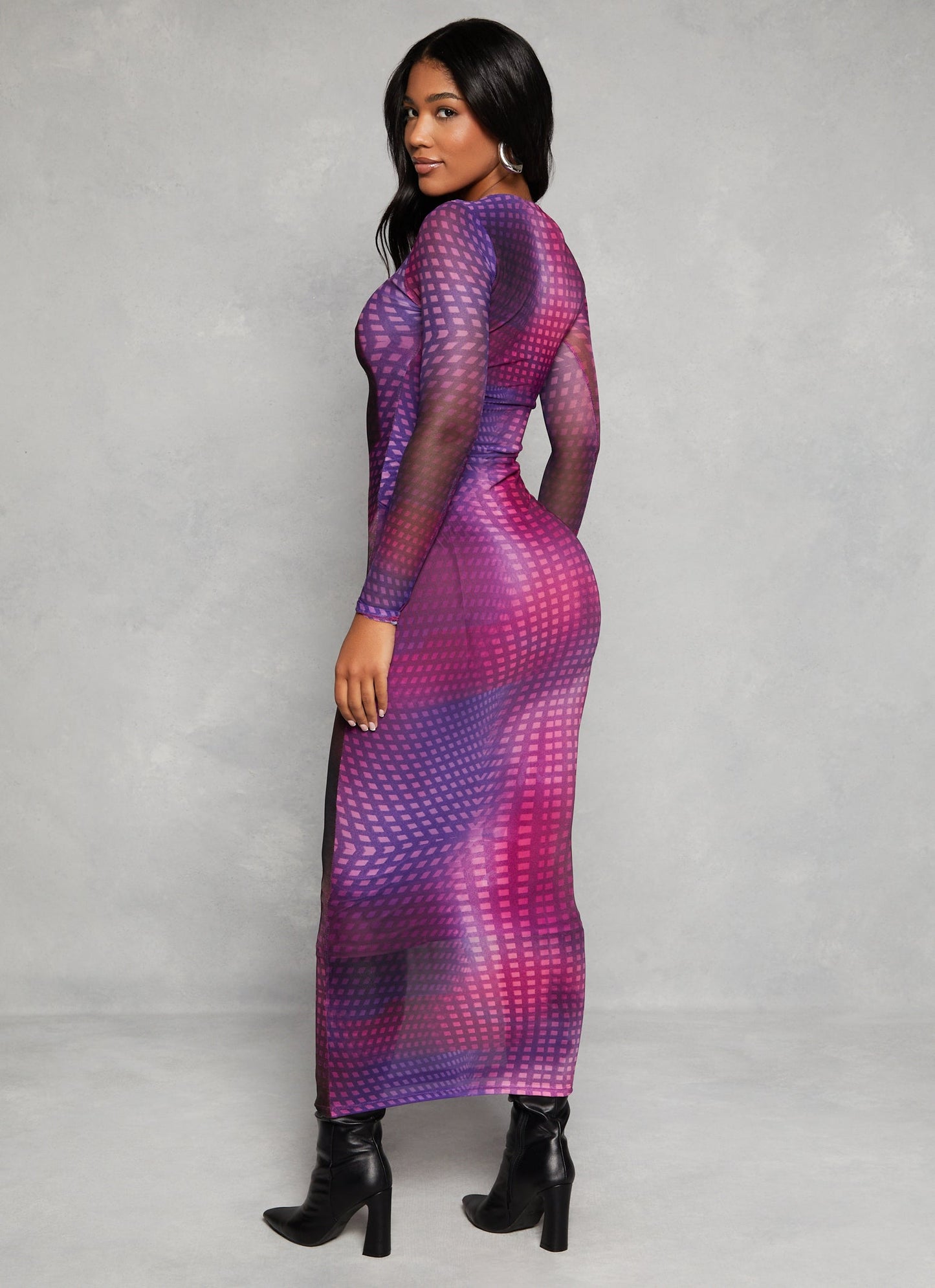 Almost Famous Mesh Lip Graphic Maxi Dress