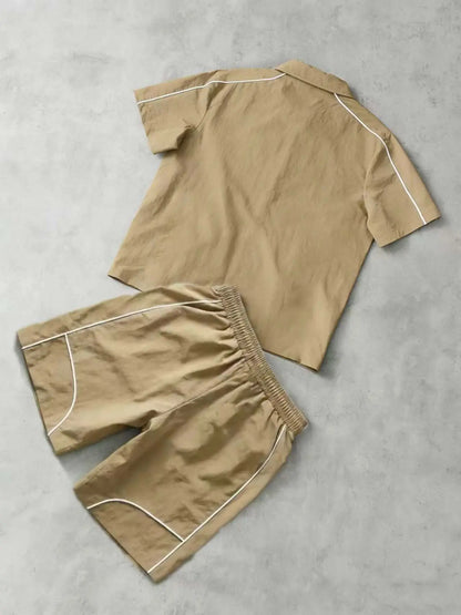 Star Print 2-Piece Set | Short Sleeve Zipper Shirt & Gym Shorts