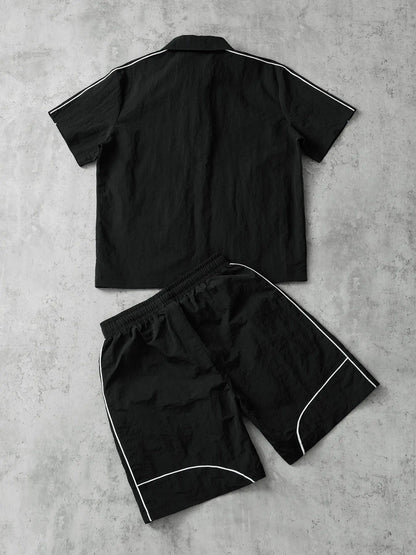 Star Print 2-Piece Set | Short Sleeve Zipper Shirt & Gym Shorts