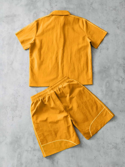 Star Print 2-Piece Set | Short Sleeve Zipper Shirt & Gym Shorts