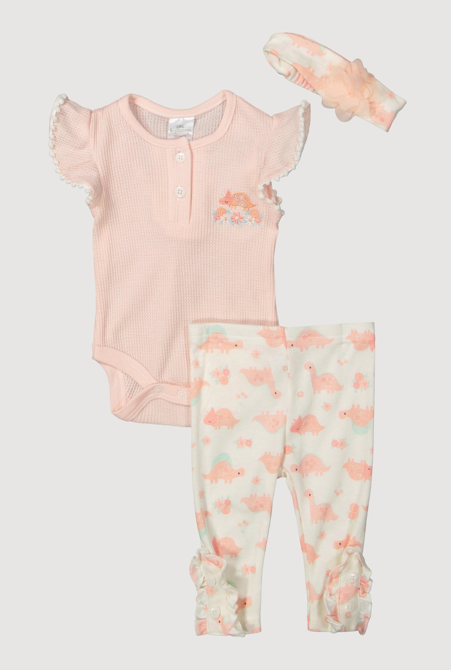 Baby Girls 0-9M Floral Dinosaur Bodysuit with Pants and Headband