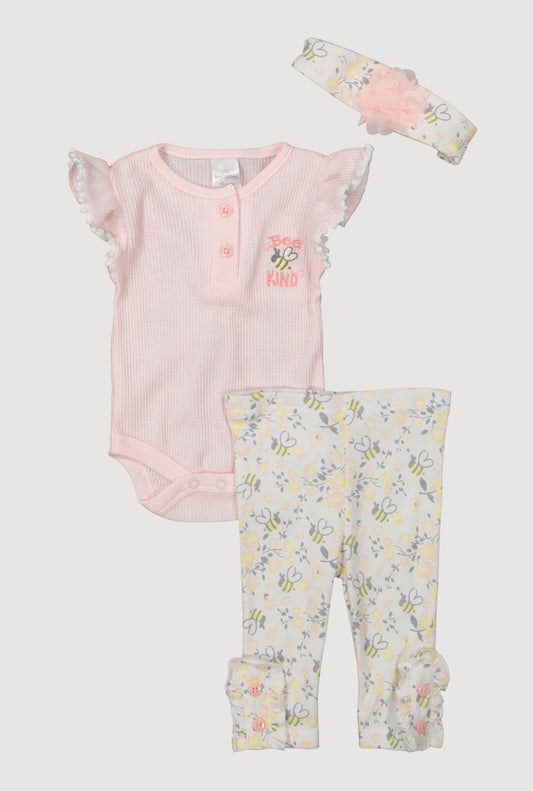 Baby Girls 0-9M Bee Bodysuit and Pants with 3D Headband