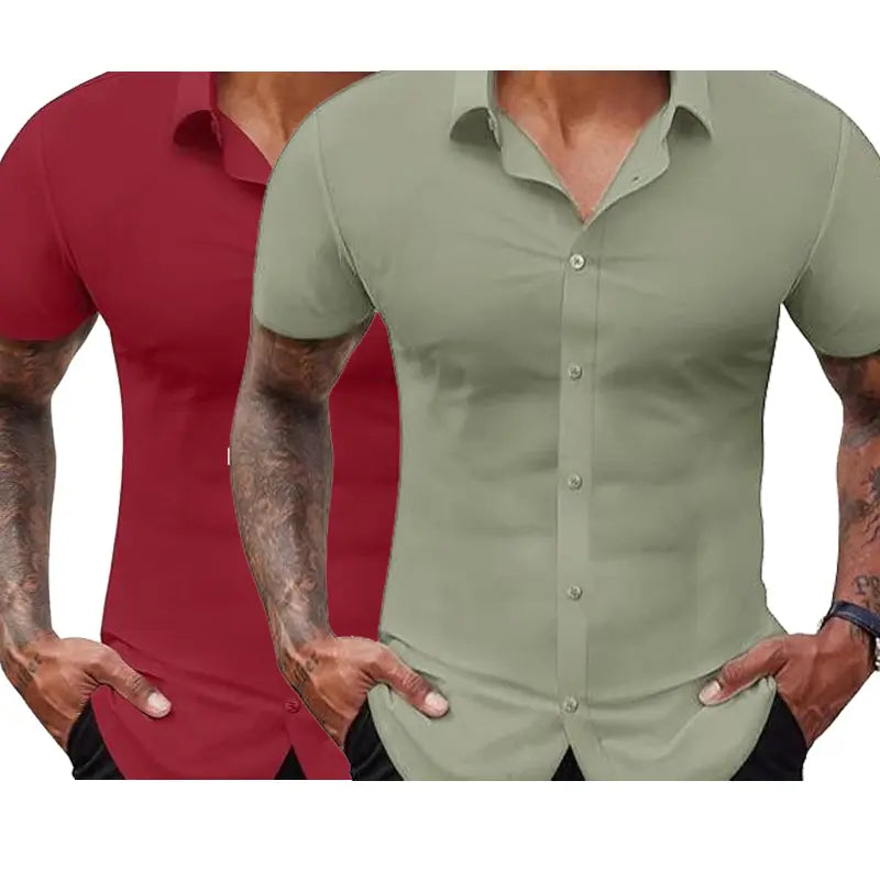 Men's Slim Fit Stretch Dress Shirts 2-Pack