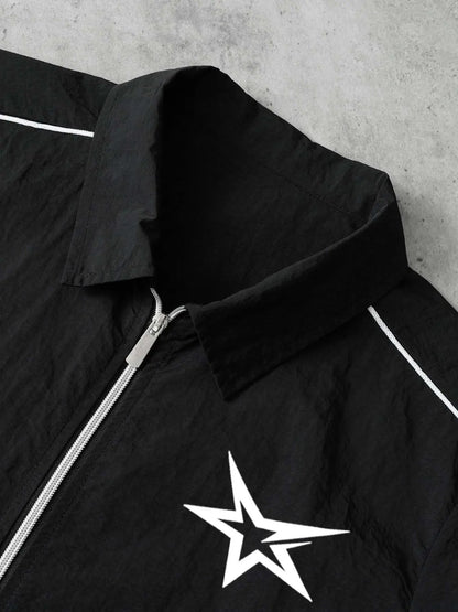 Star Print 2-Piece Set | Short Sleeve Zipper Shirt & Gym Shorts